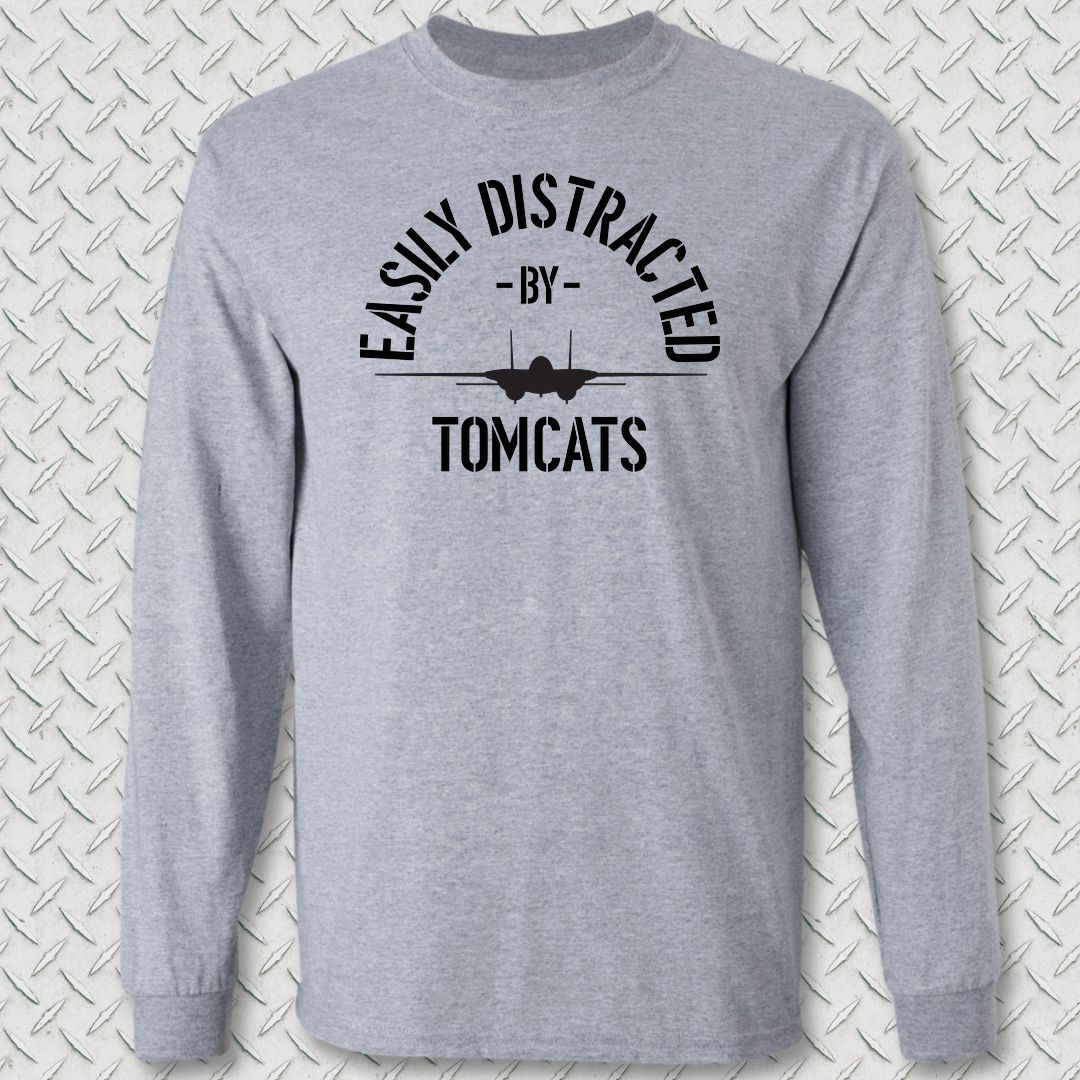 Easily Distracted By Tomcats Long Sleeve Tee - Sport Grey