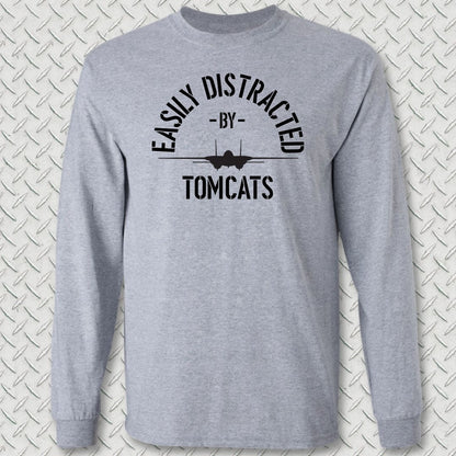 Easily Distracted By Tomcats Long Sleeve Tee - Sport Grey