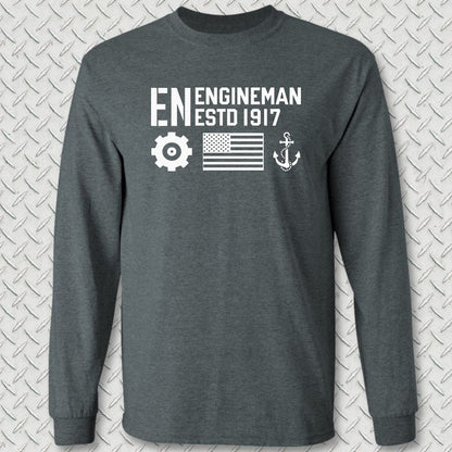 EN - Flag & Anchor Long Sleeve Tee - Dark Heather