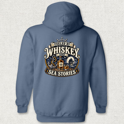 Fueled By Whiskey and Sea Stories Hoodie - Heather Navy