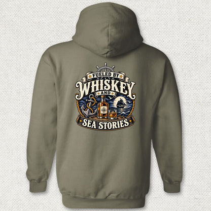 Fueled By Whiskey and Sea Stories Hoodie - Military Green