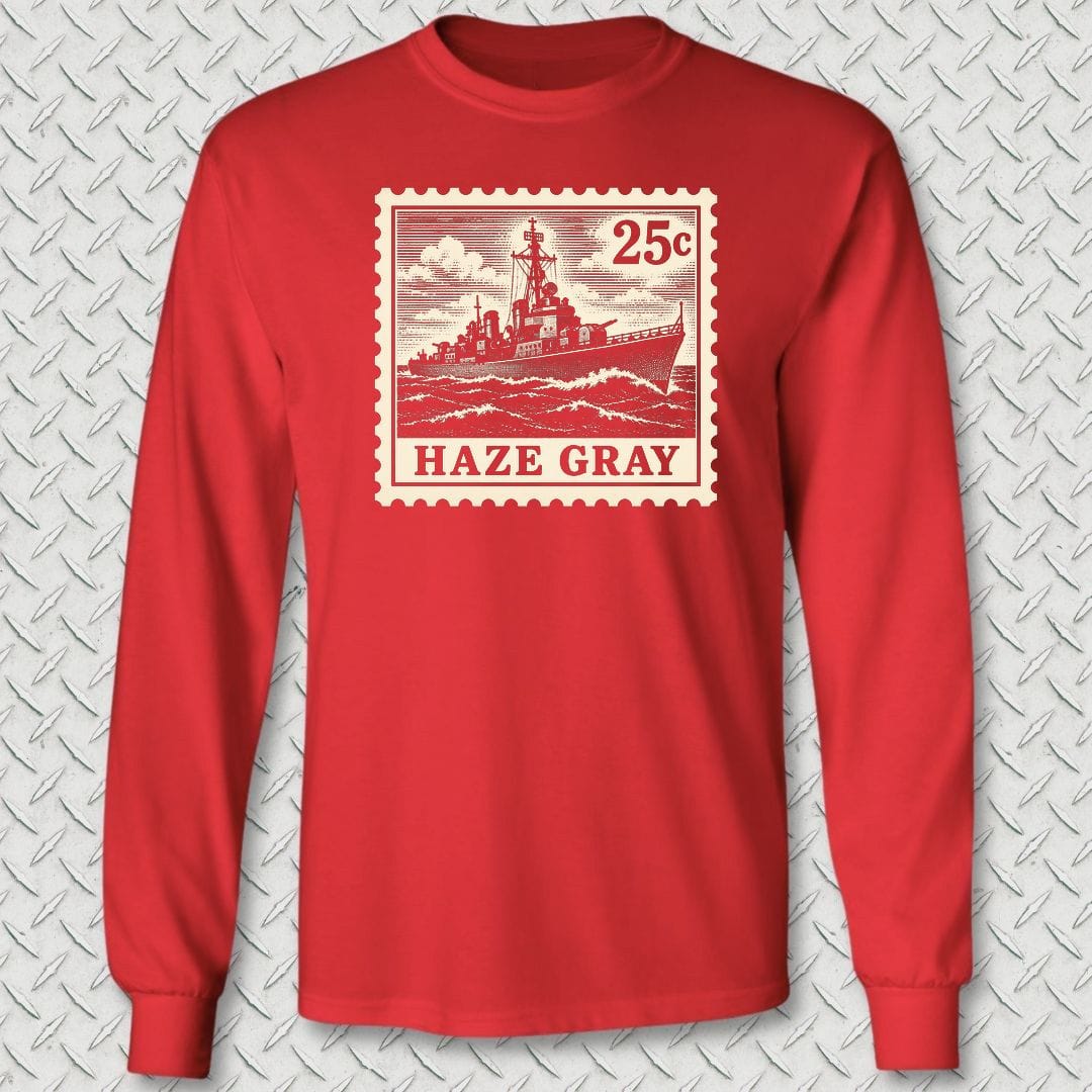 NavyHumor Long-sleeve S / Red Haze Gray Stamp Long Sleeve Tee