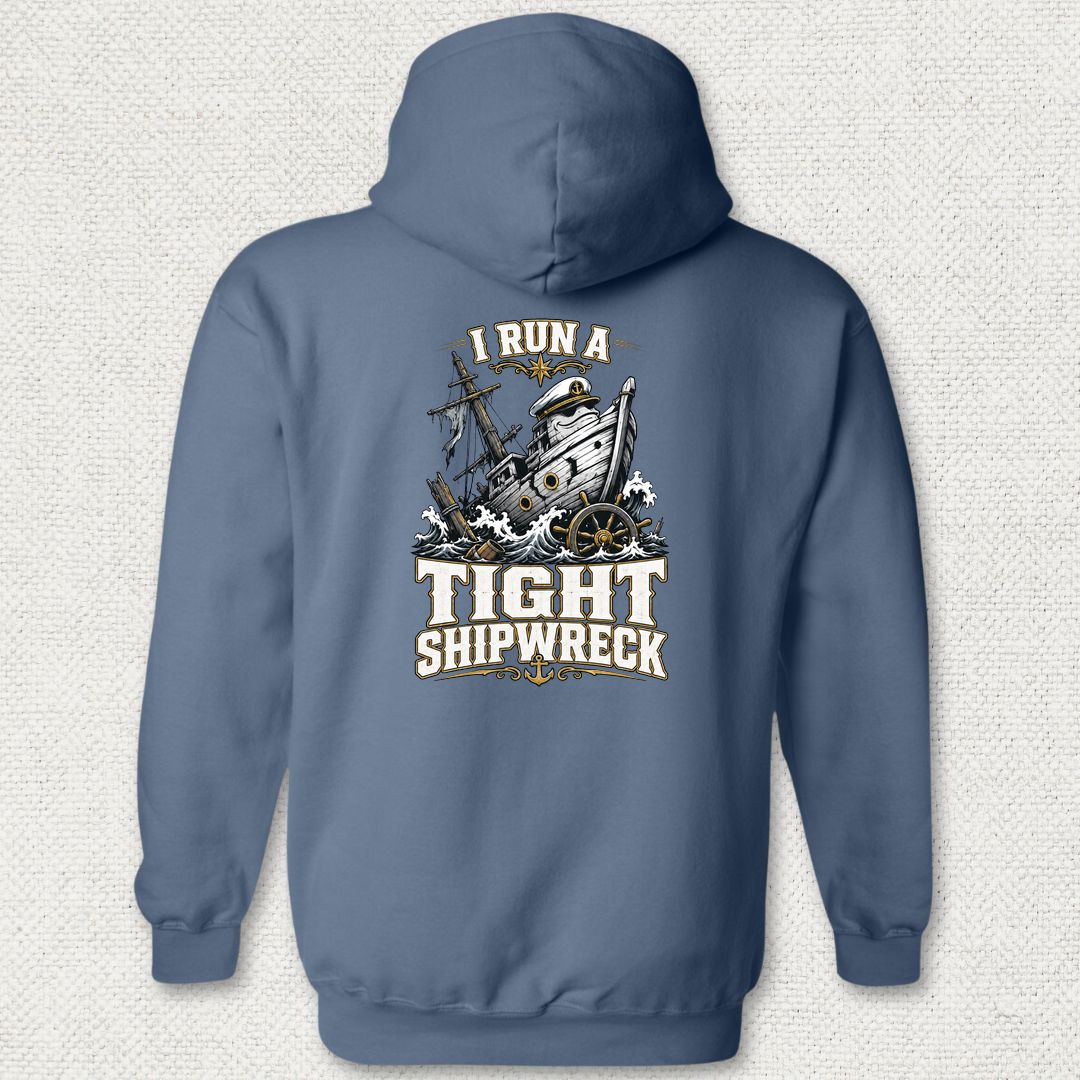 I Run A Tight Shipwreck Hoodie - Heather Navy