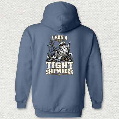 I Run A Tight Shipwreck Hoodie - Heather Navy