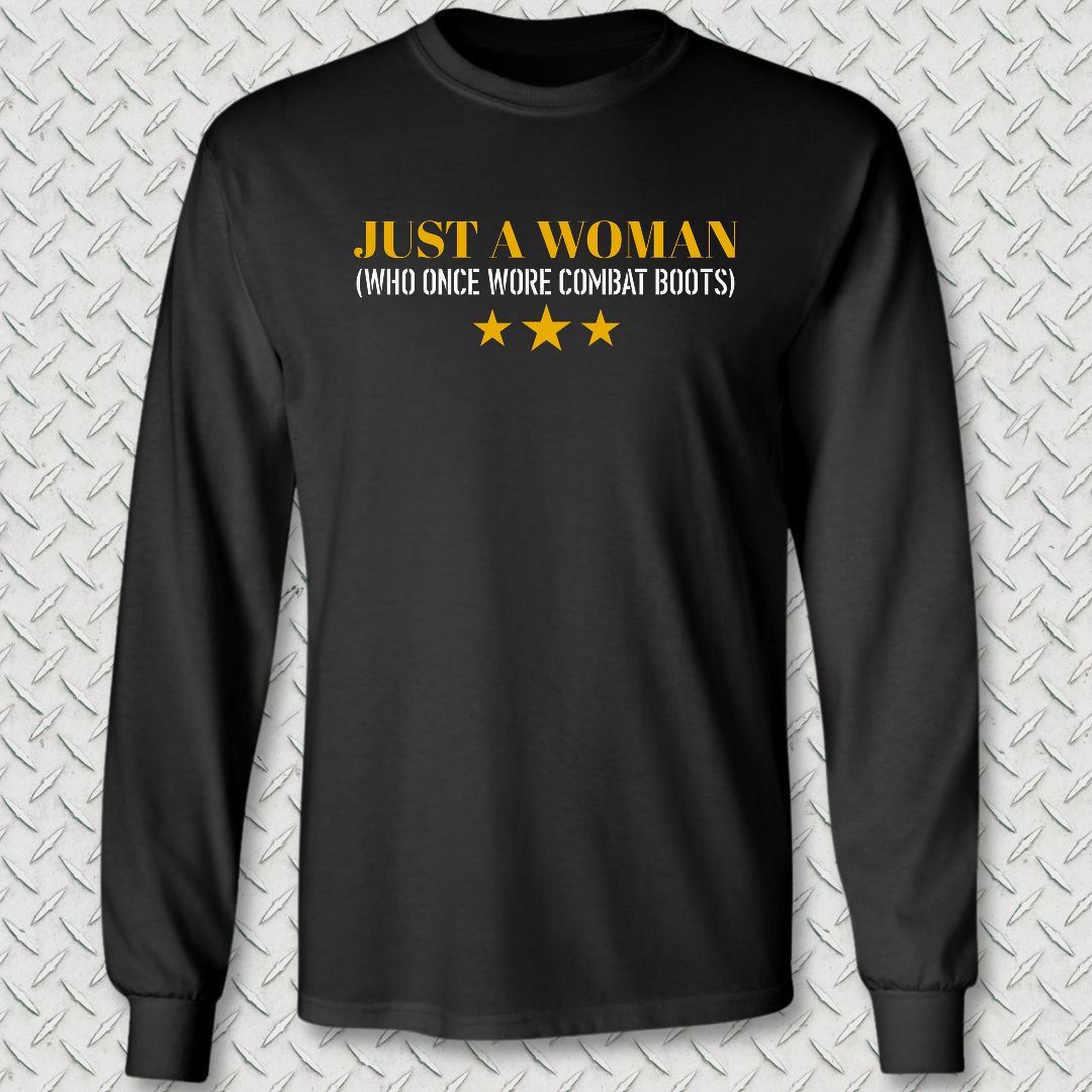 Just A Woman Who Once Wore Combat Boots Long Sleeve Tee - Black