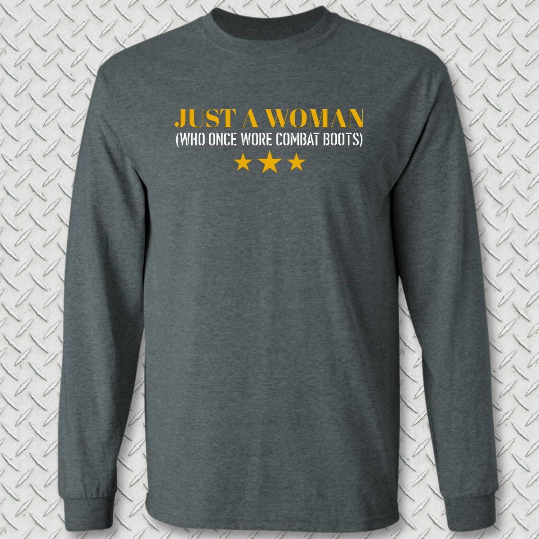 Just A Woman Who Once Wore Combat Boots Long Sleeve Tee - Dark Heather