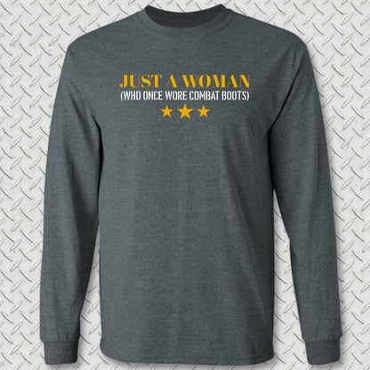Just A Woman Who Once Wore Combat Boots Long Sleeve Tee - Dark Heather