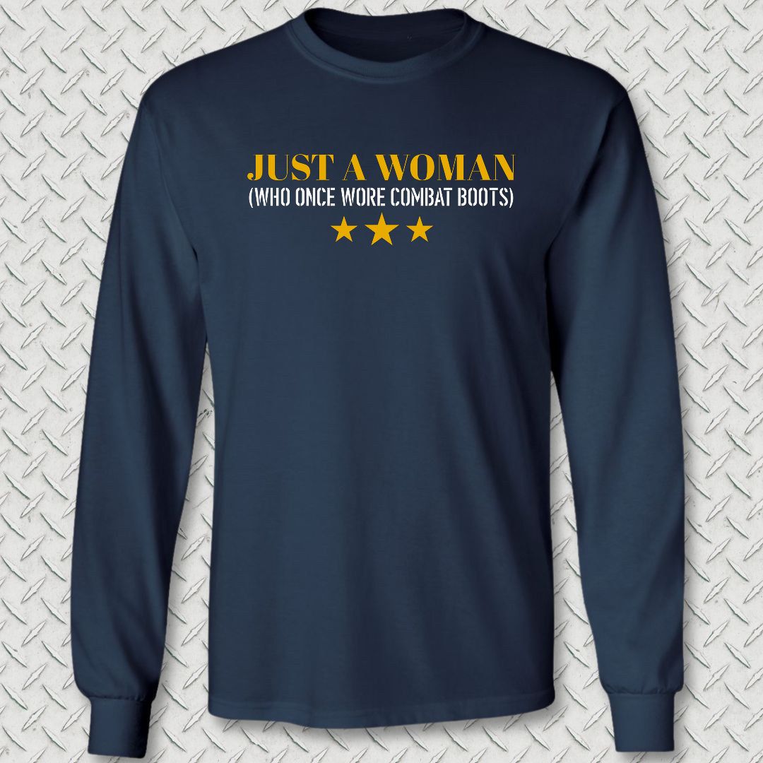 Just A Woman Who Once Wore Combat Boots Long Sleeve Tee - Navy