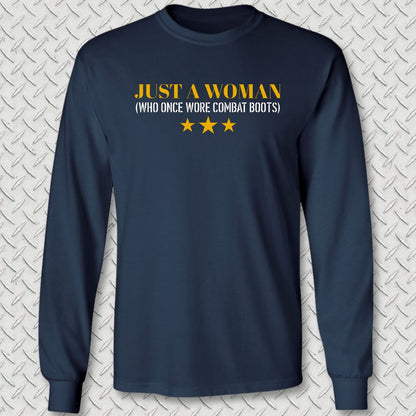 Just A Woman Who Once Wore Combat Boots Long Sleeve Tee - Navy