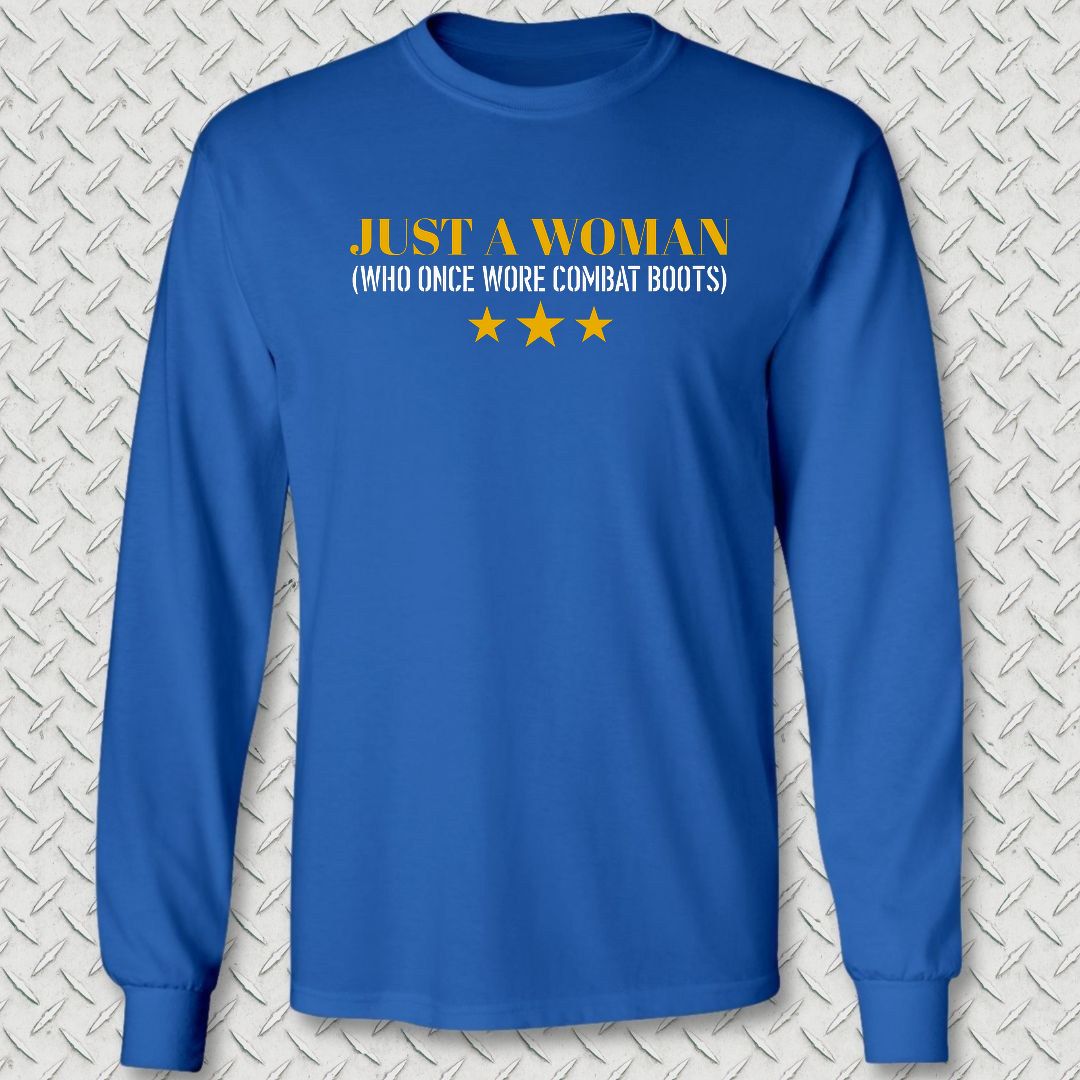 Just A Woman Who Once Wore Combat Boots Long Sleeve Tee - Royal Blue