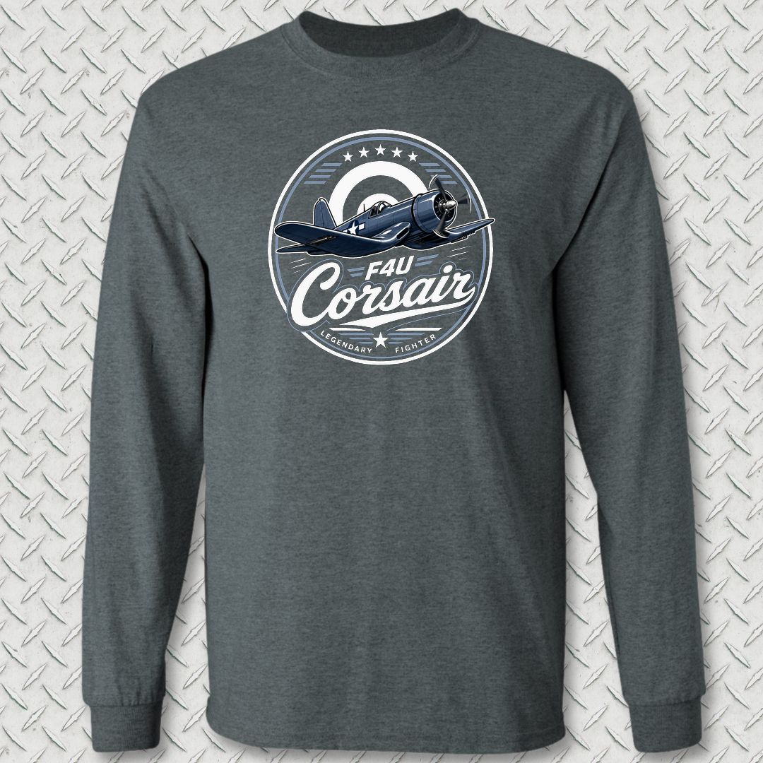 Legendary Fighter - F4U Corsair Long Sleeve Tee - Dark Heather