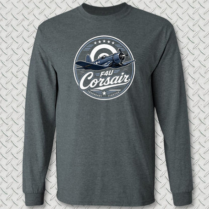 Legendary Fighter - F4U Corsair Long Sleeve Tee - Dark Heather