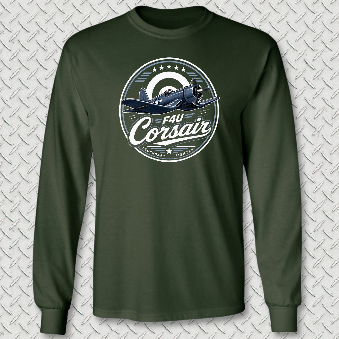 Legendary Fighter - F4U Corsair Long Sleeve Tee - Forest Green