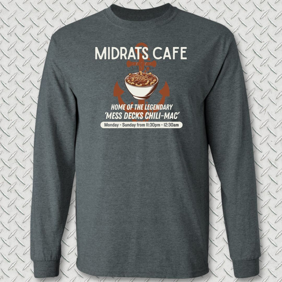 Midrats Cafe, Chili-Mac Long Sleeve Tee - Dark Heather