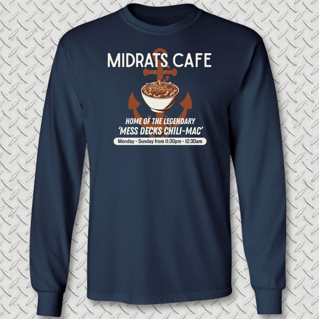 Midrats Cafe, Chili-Mac Long Sleeve Tee - Navy