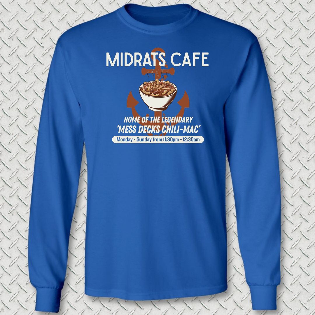 Midrats Cafe, Chili-Mac Long Sleeve Tee - Royal Blue