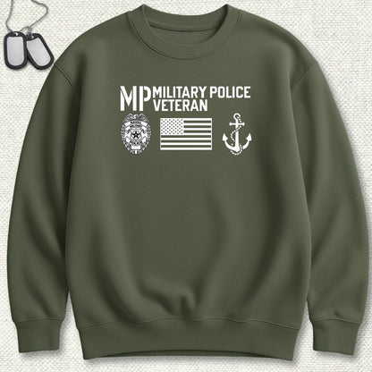Military Police Veteran - Flag & Anchor Sweatshirt - Military Green