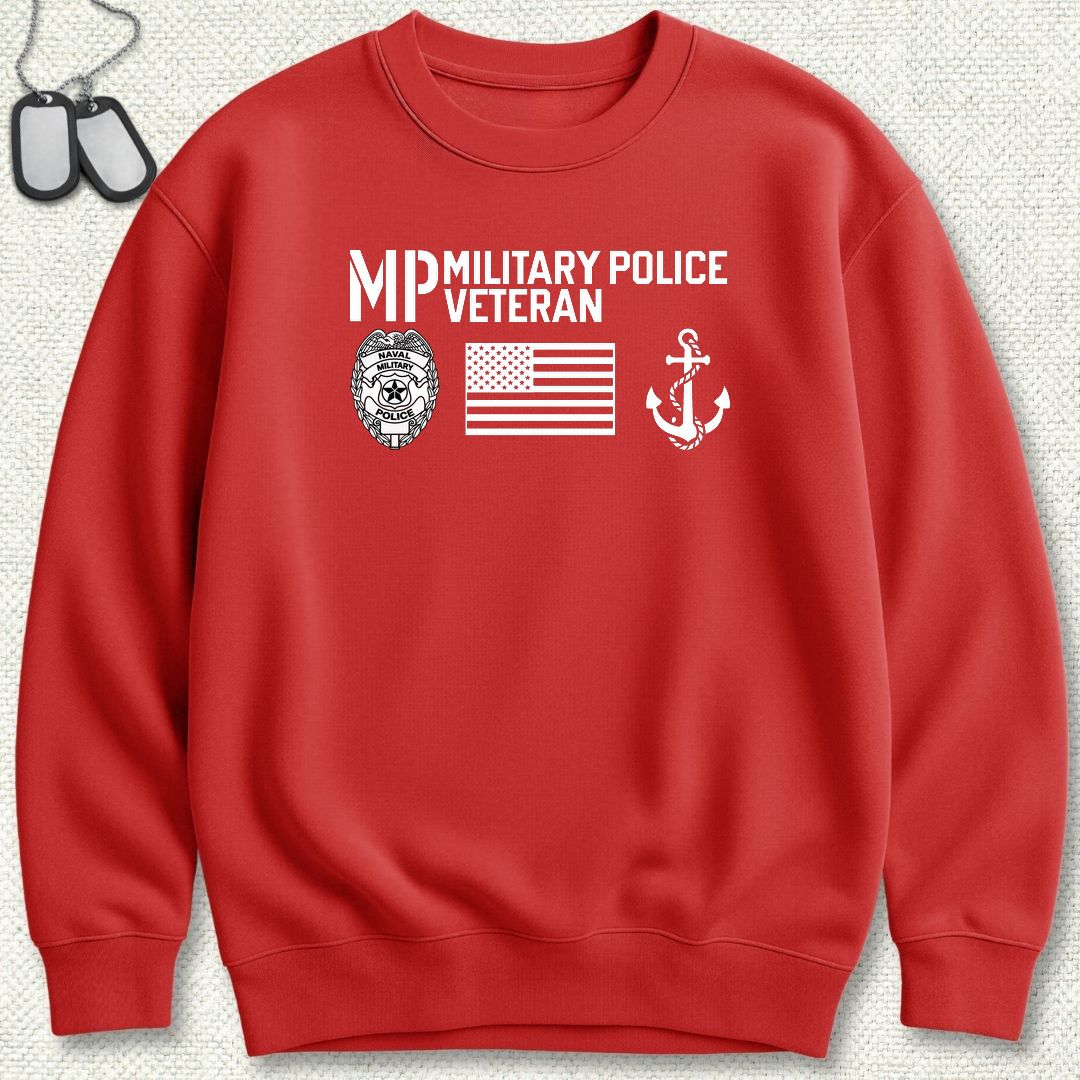 Military Police Veteran - Flag & Anchor Sweatshirt - Red