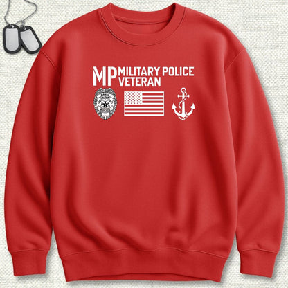 Military Police Veteran - Flag & Anchor Sweatshirt - Red
