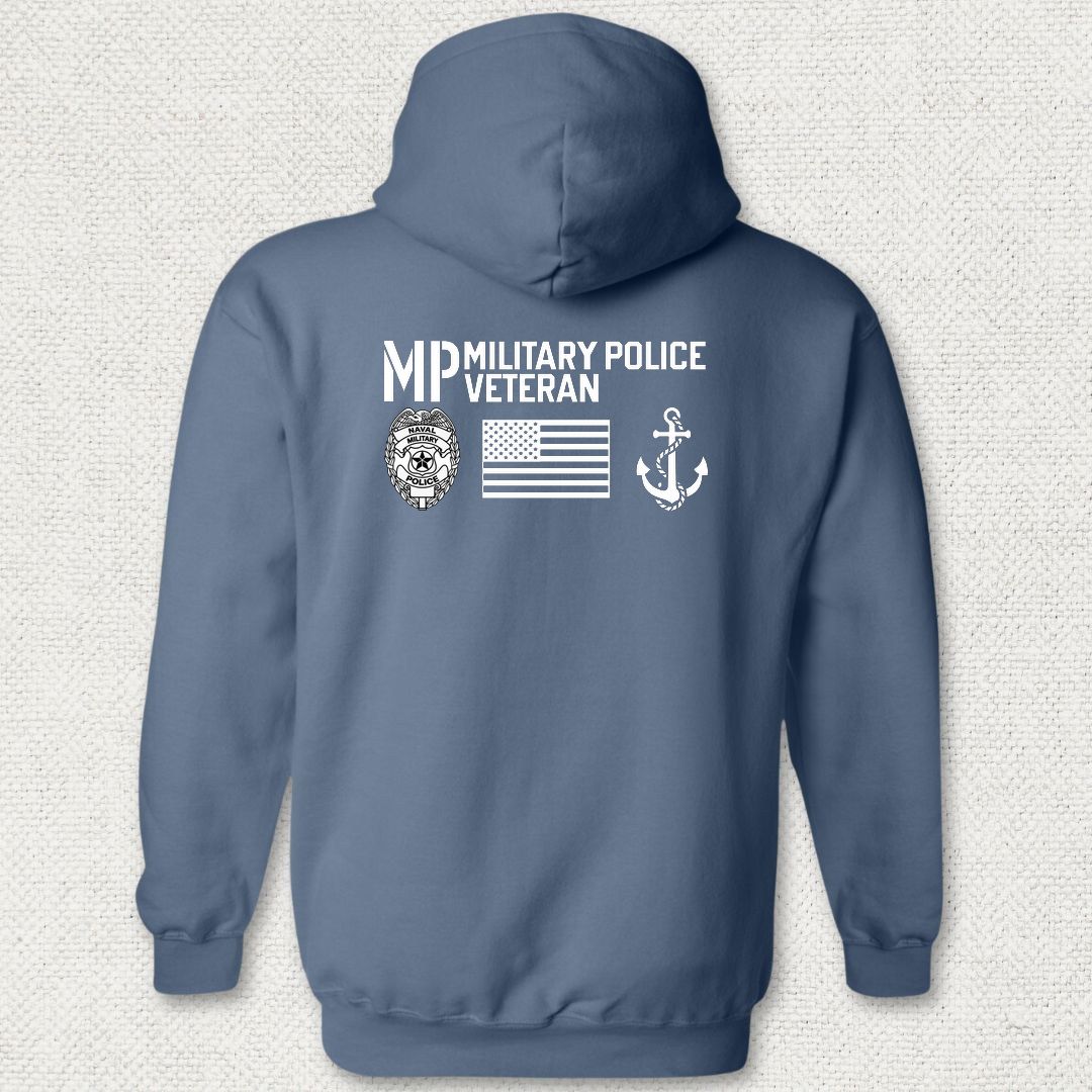 Military Police Veteran - Flag & Anchor Hoodie - Heather Navy