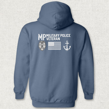 Military Police Veteran - Flag & Anchor Hoodie - Heather Navy