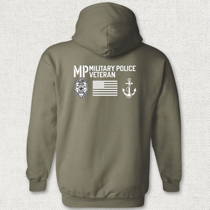 Military Police Veteran - Flag & Anchor Hoodie - Military Green