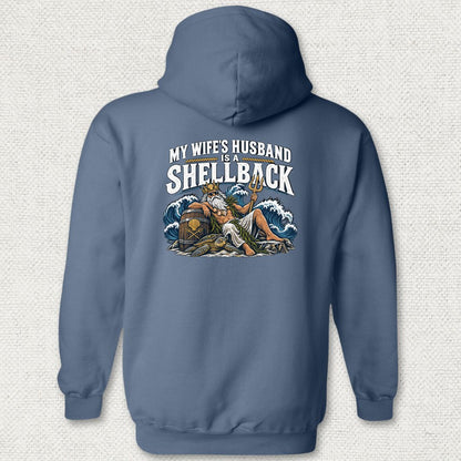 My Wife's Husband Is A Shellback Hoodie - Heather Navy