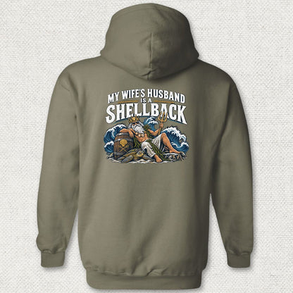My Wife's Husband Is A Shellback Hoodie - Military Green