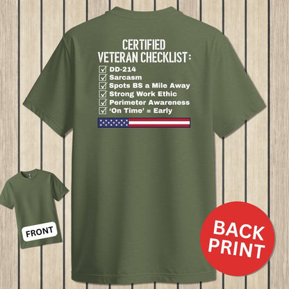 NavyHumor Classic Cotton T-shirt Military Green / S Certified Veteran Checklist