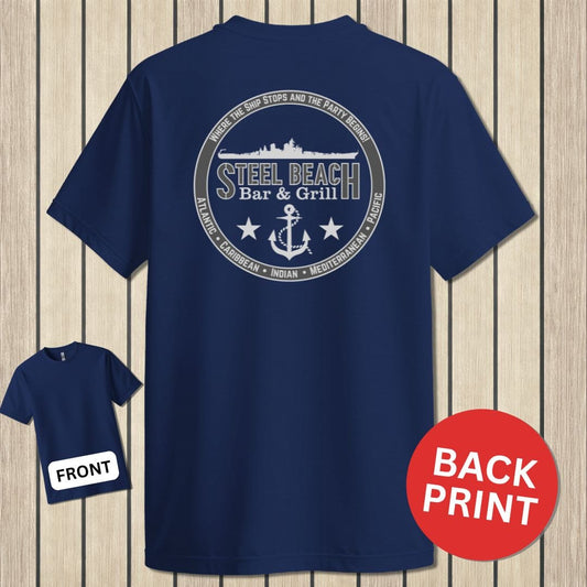 NavyHumor Classic Cotton T-shirt Navy / S Steel Beach Bar & Grill - Surface