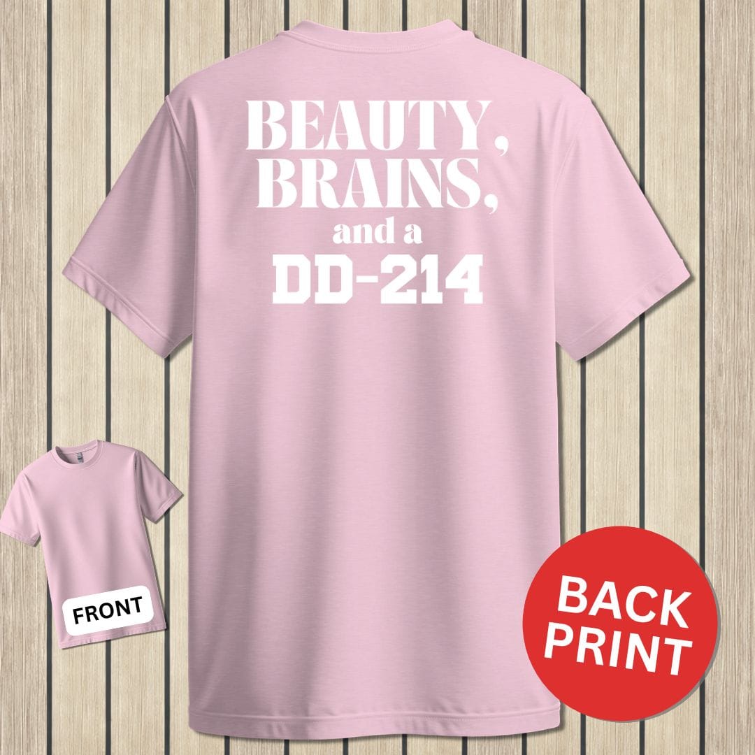 NavyHumor Classic Cotton T-shirt Pink / S Beauty, Brains and a DD-214