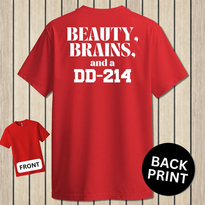 NavyHumor Classic Cotton T-shirt Red / S Beauty, Brains and a DD-214