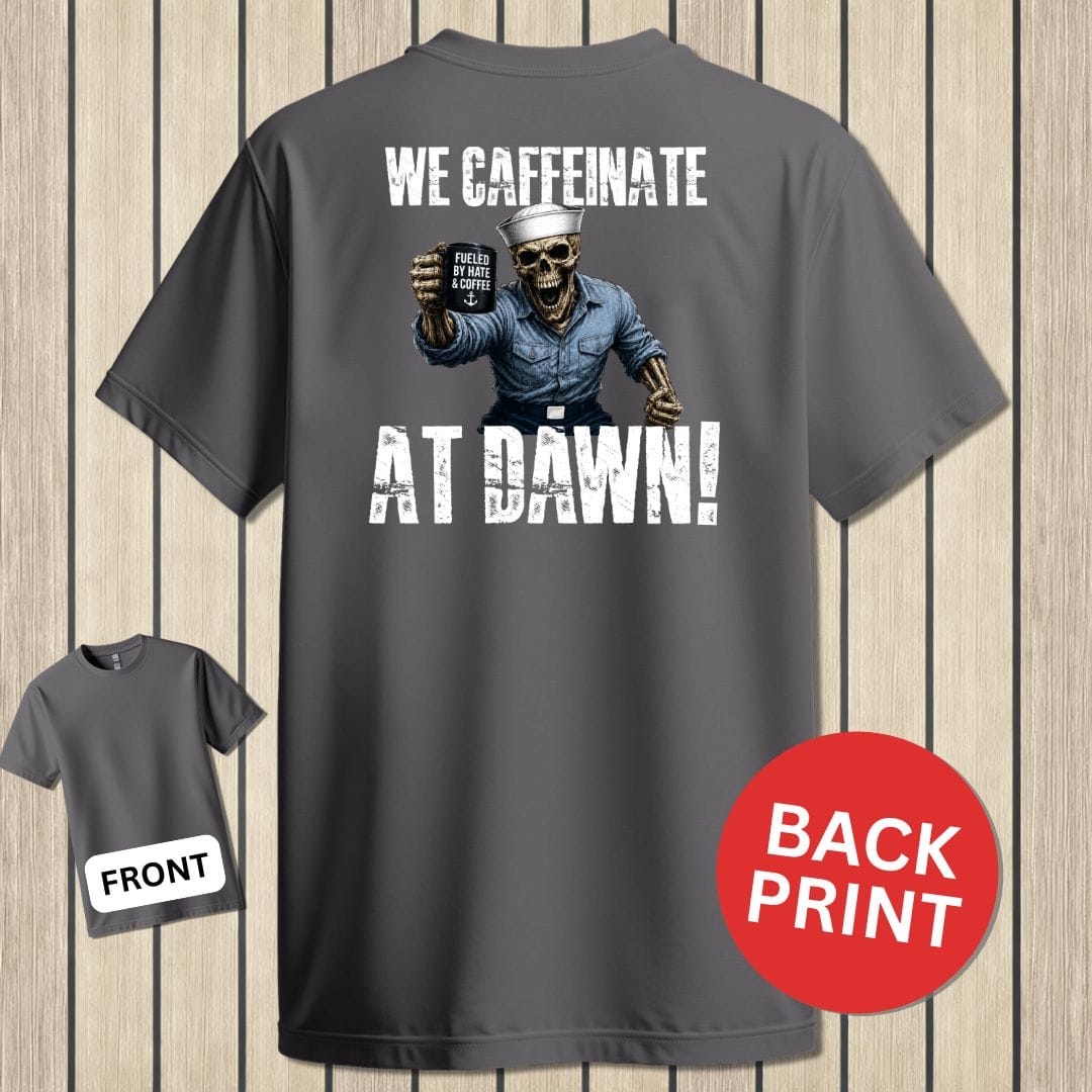 NavyHumor Classic Tee Charcoal / S We Caffeinate At Dawn