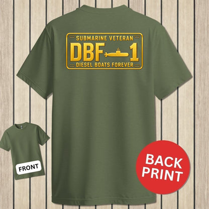 NavyHumor Classic Tee Military Green / S Submarine Veteran - DBF License Plate