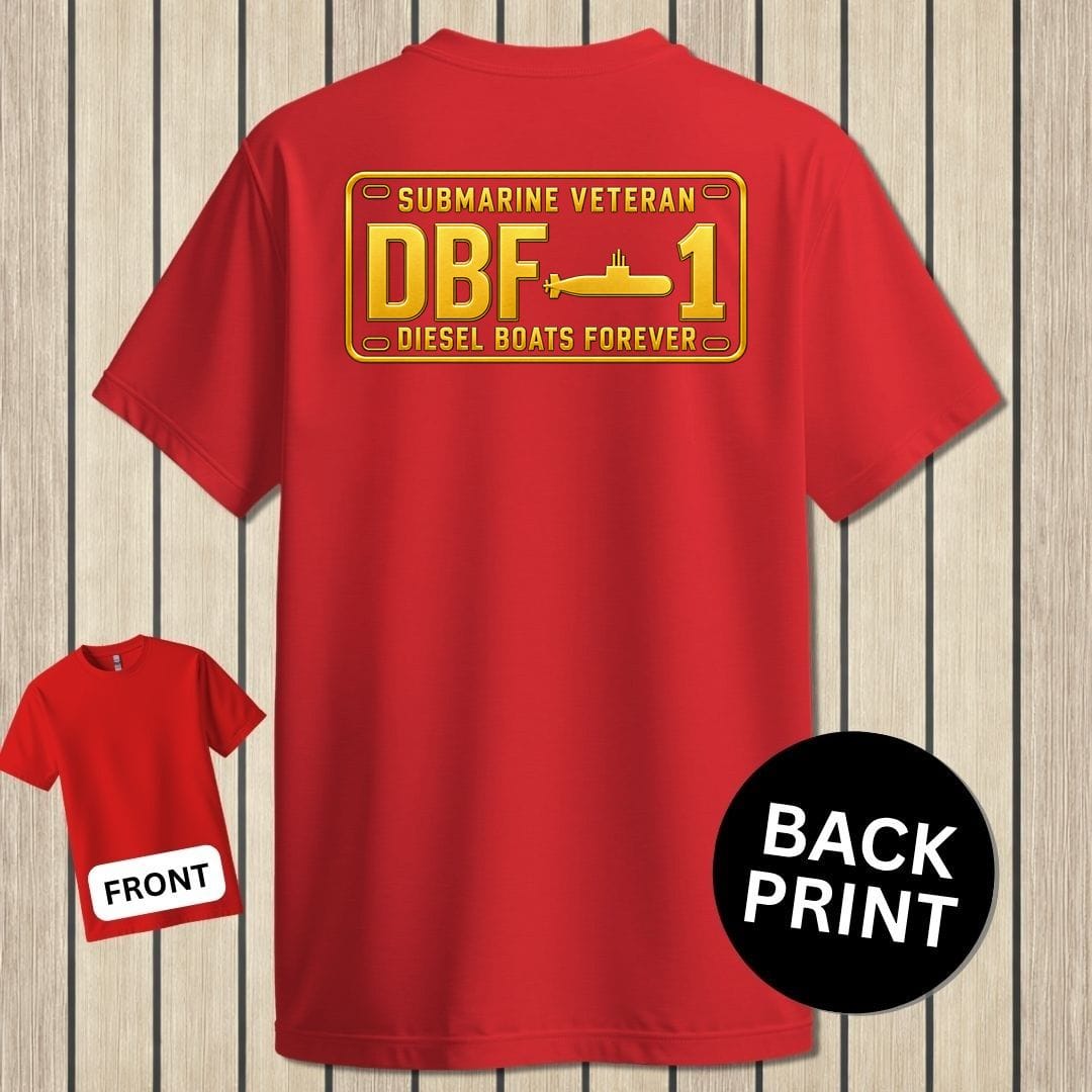 NavyHumor Classic Tee Red / S Submarine Veteran - DBF License Plate