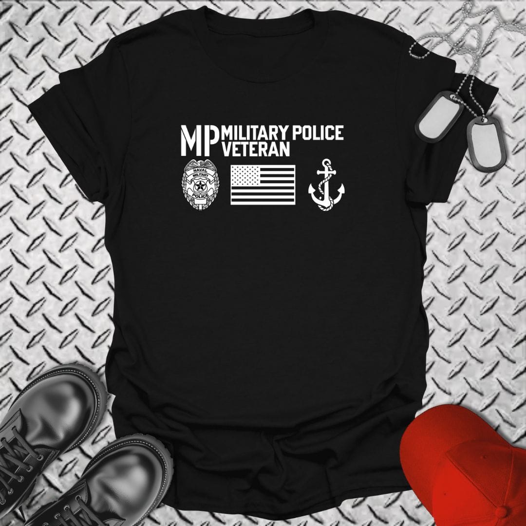 NavyHumor Everyday Tee Black / S Military Police Veteran - Flag & Anchor