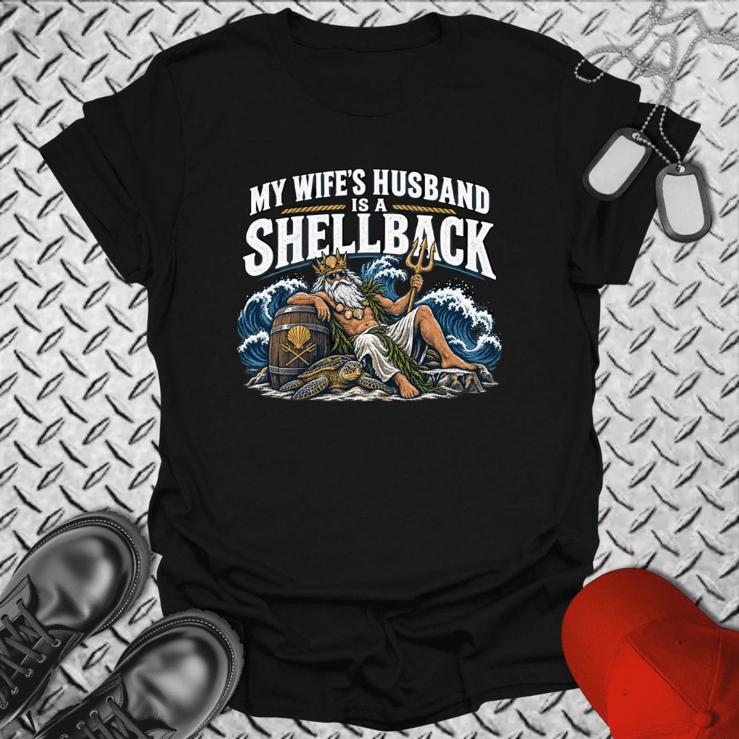 NavyHumor Everyday Tee Black / S My Wife's Husband Is A Shellback