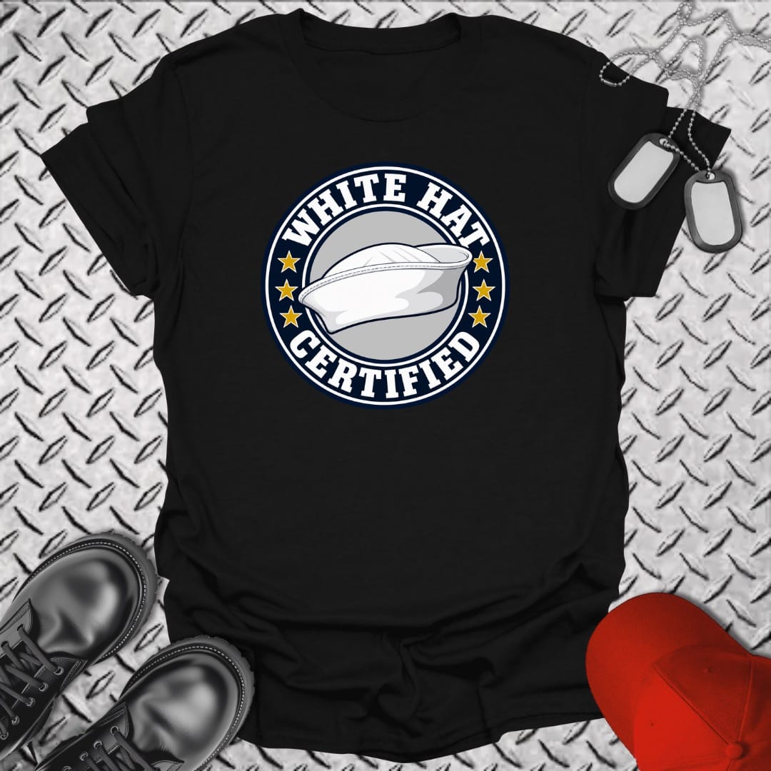 NavyHumor Everyday Tee Black / S White Hat Certified