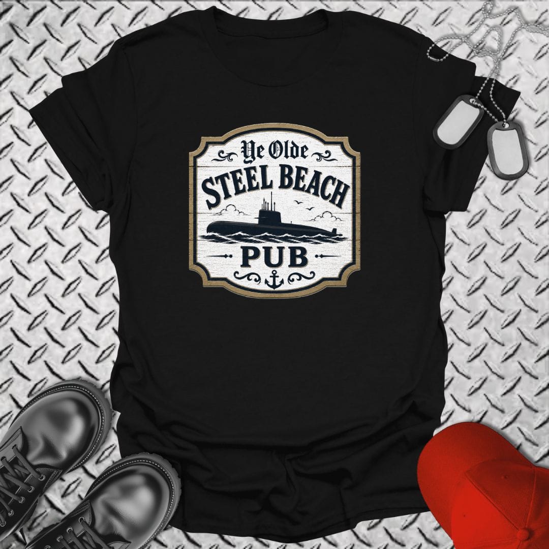 NavyHumor Everyday Tee Black / S Ye Olde Steel Beach - Submarine
