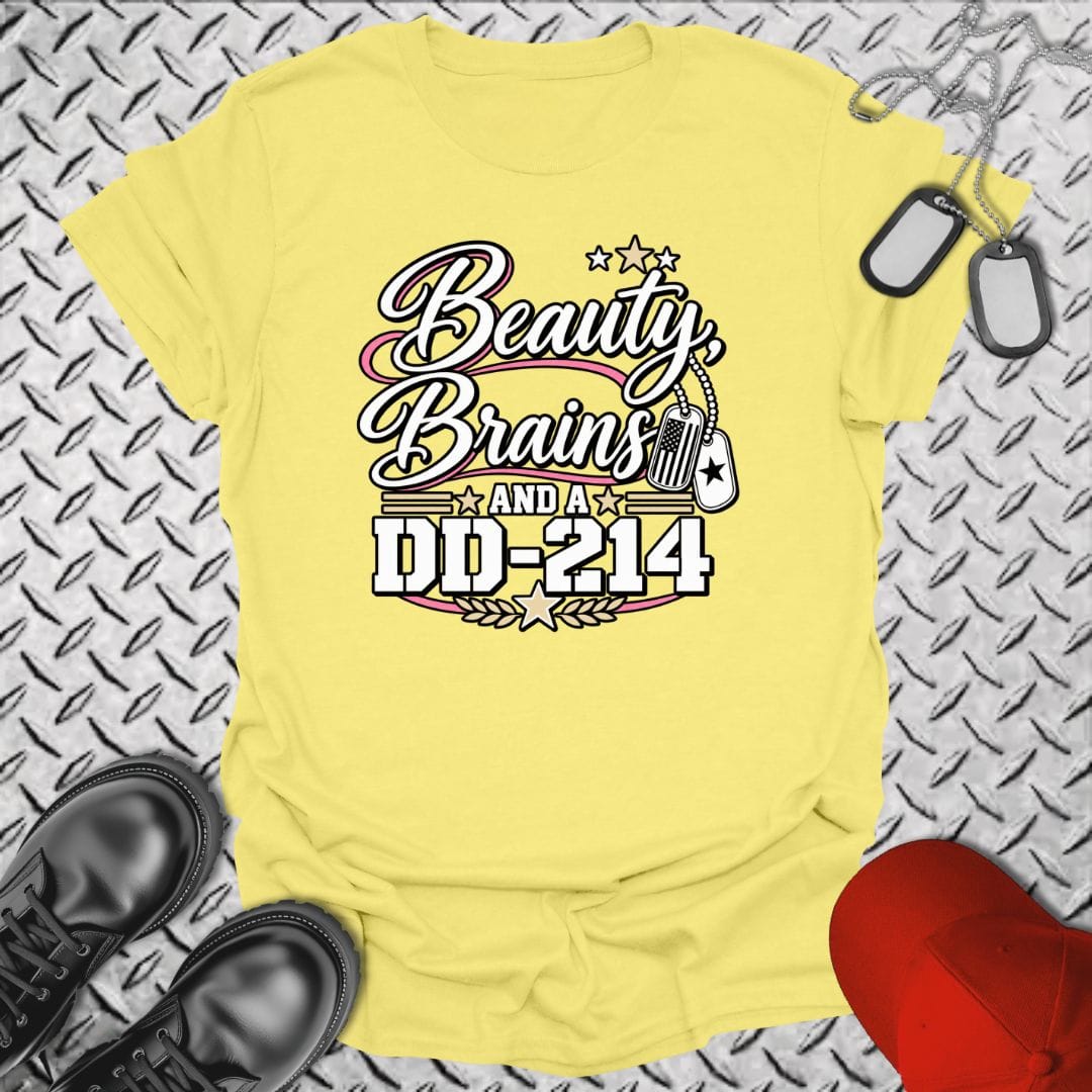 NavyHumor Everyday Tee Cornsilk / S Beauty, Brains, and a DD-214 - DT