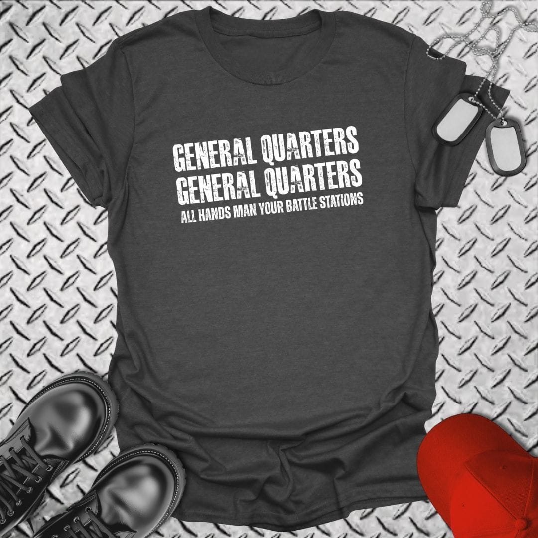 NavyHumor Everyday Tee Dark Heather / S All Hands Man Your Battle Stations