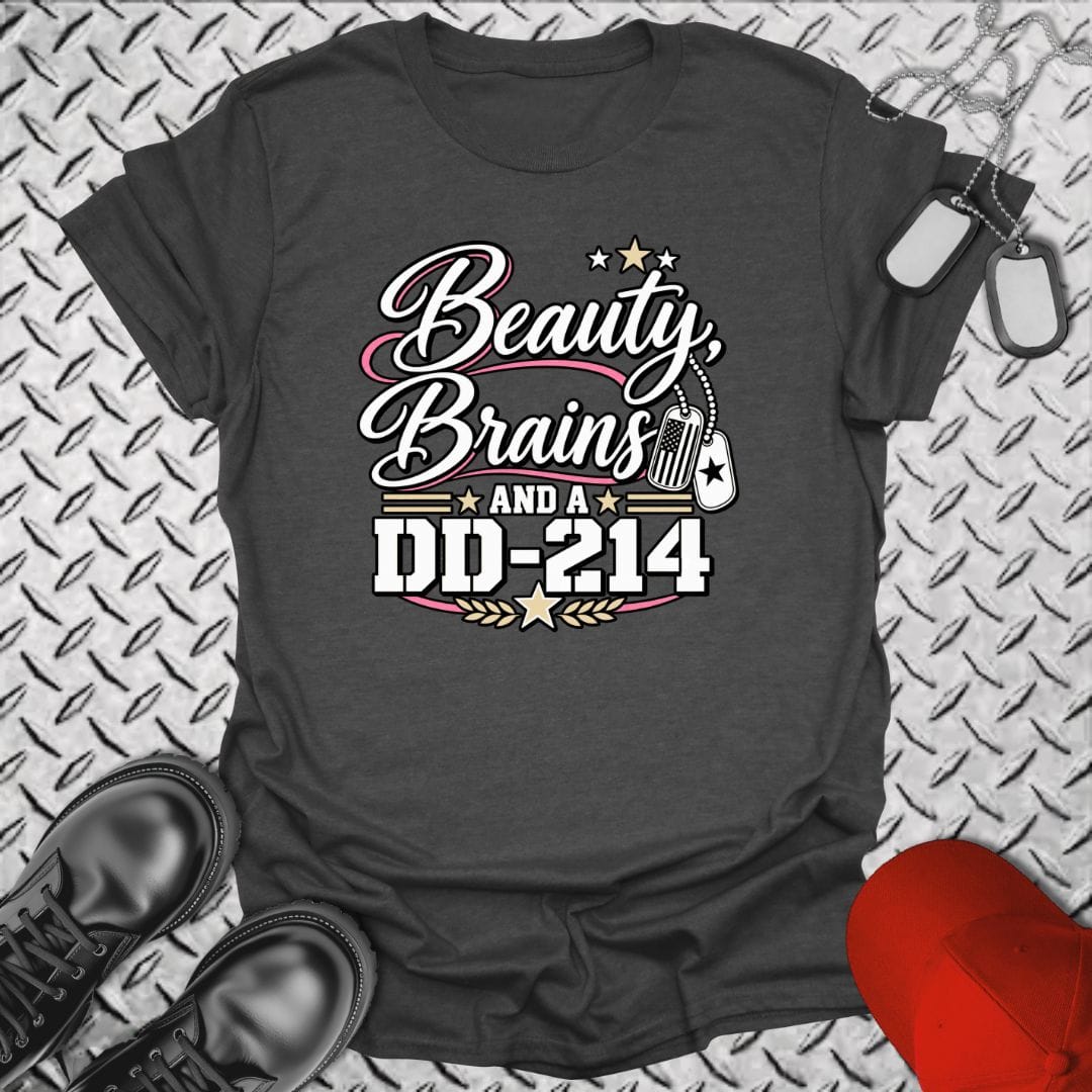 NavyHumor Everyday Tee Dark Heather / S Beauty, Brains, and a DD-214 - DT