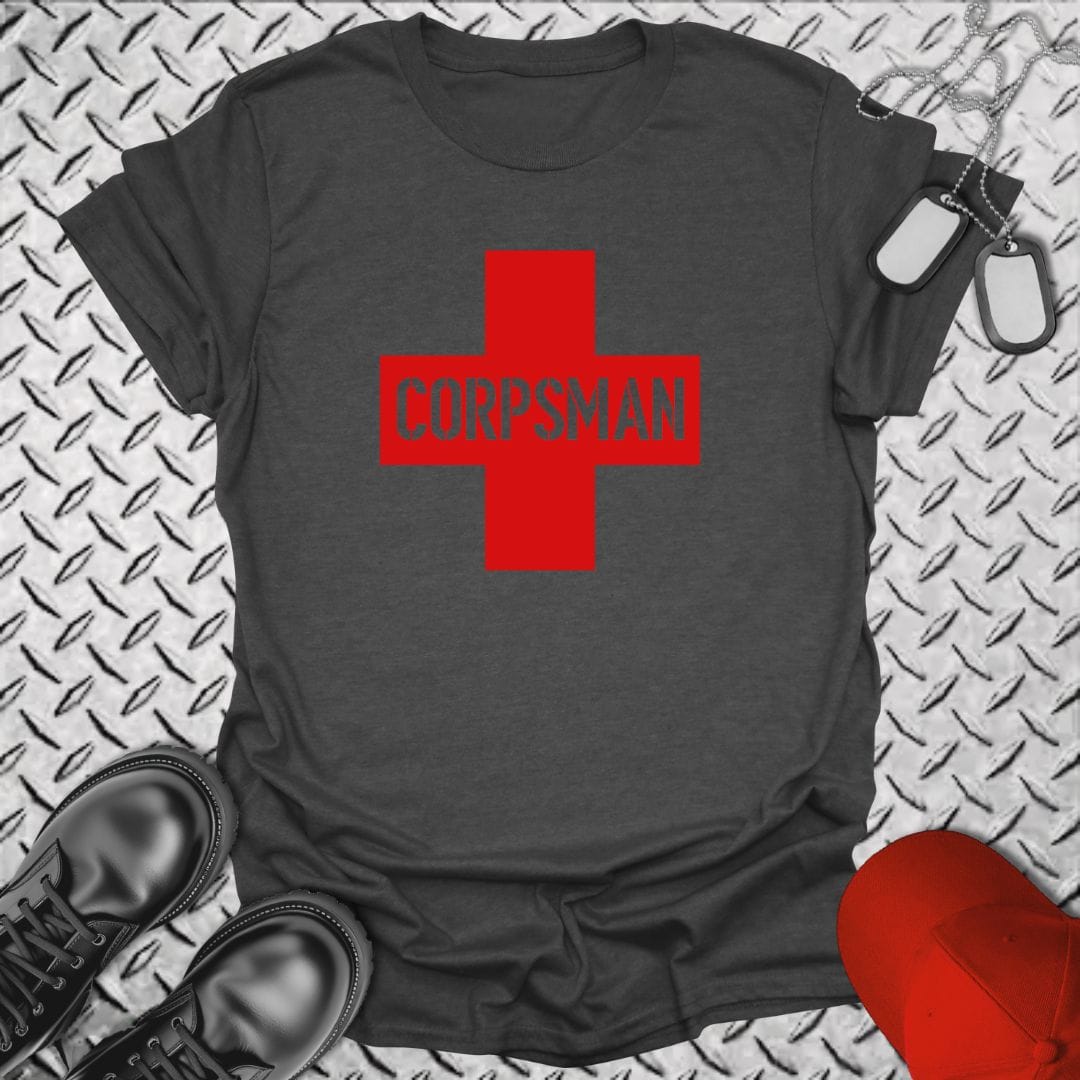 NavyHumor Everyday Tee Dark Heather / S Corpsman Cross