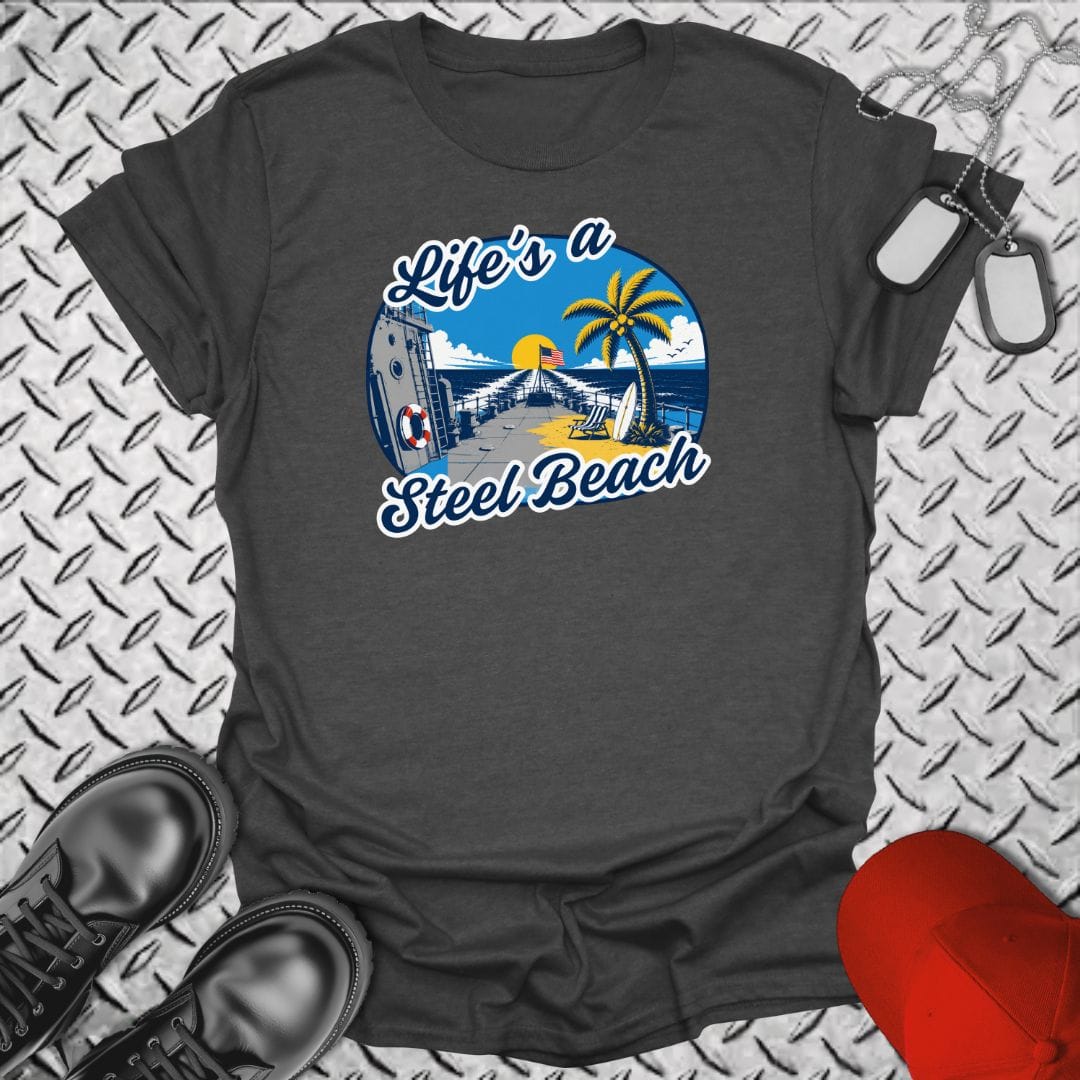 NavyHumor Everyday Tee Dark Heather / S Life's A Steel Beach