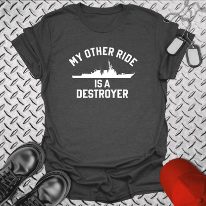NavyHumor Everyday Tee Dark Heather / S My Other Ride Is A Destroyer (Burke-Class)