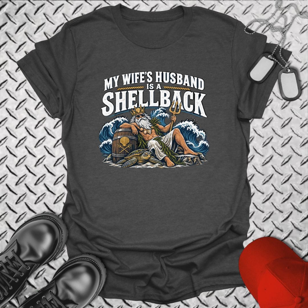 NavyHumor Everyday Tee Dark Heather / S My Wife's Husband Is A Shellback