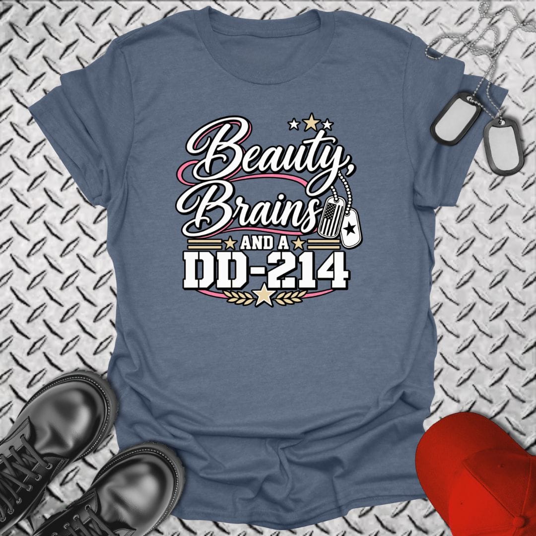 NavyHumor Everyday Tee Heather Indigo / S Beauty, Brains, and a DD-214 - DT