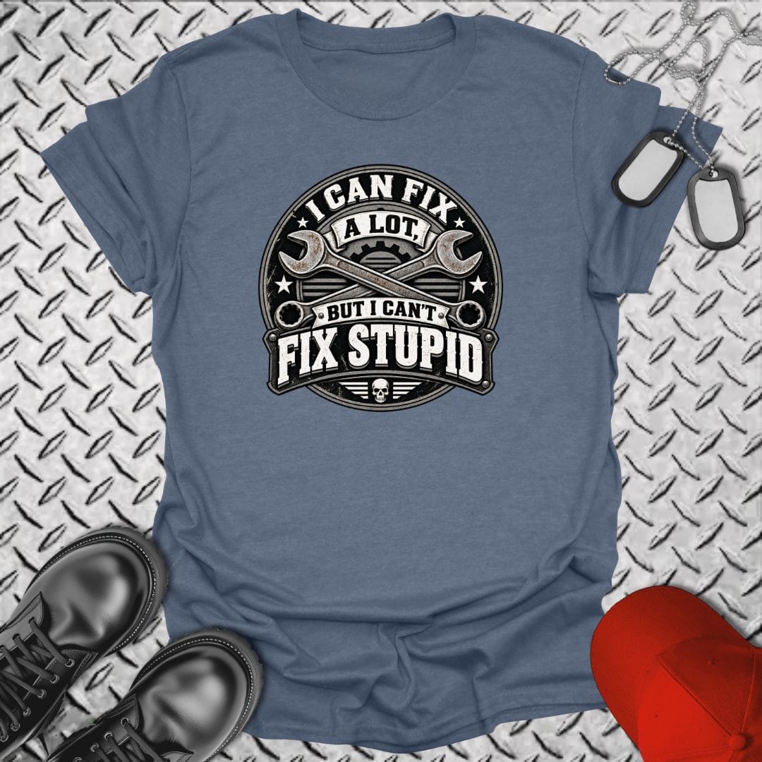 NavyHumor Everyday Tee Heather Indigo / S Can't Fix Stupid