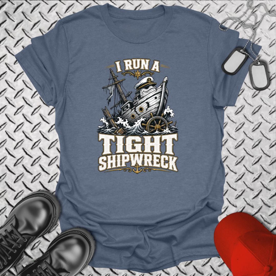 NavyHumor Everyday Tee Heather Indigo / S I Run A Tight Shipwreck