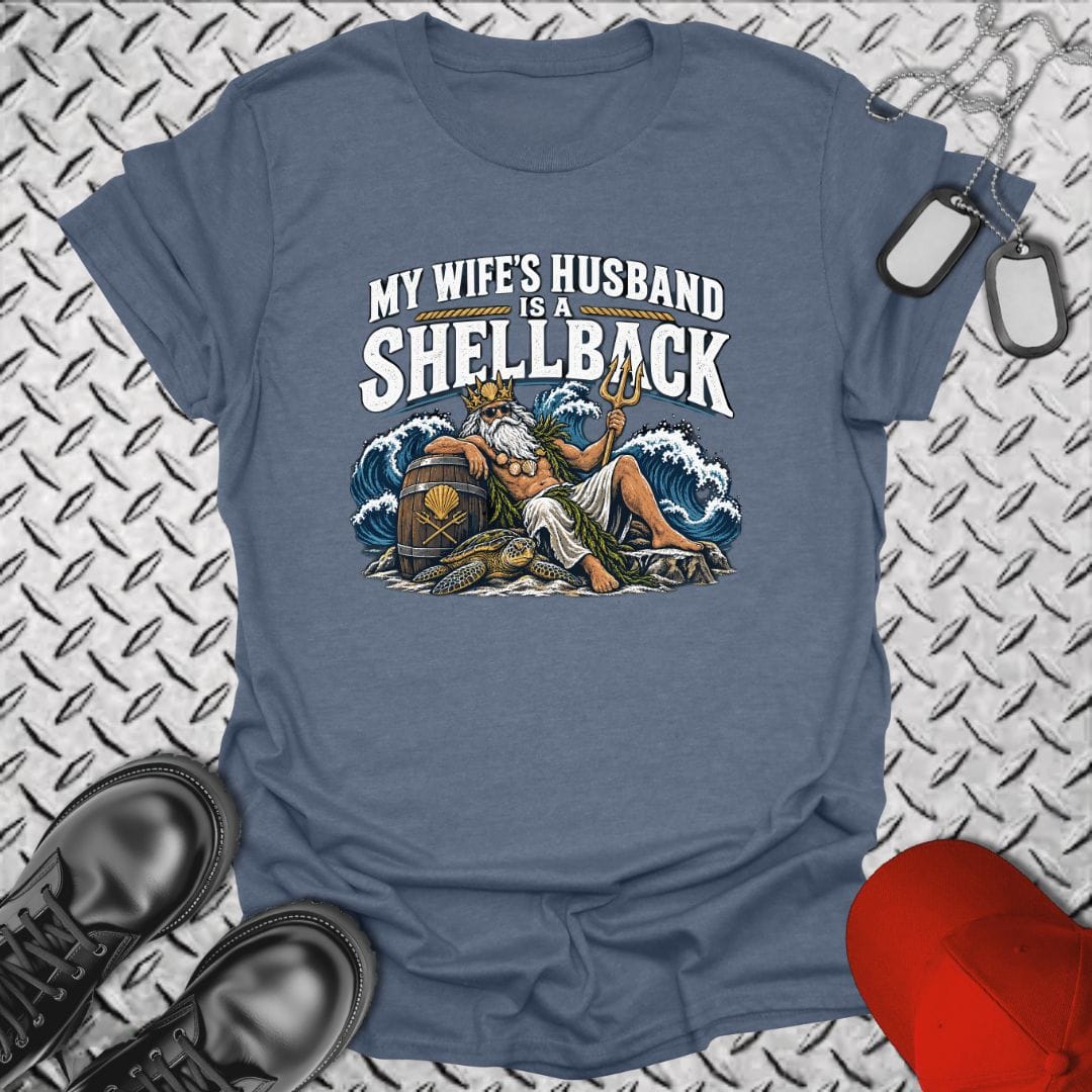 NavyHumor Everyday Tee Heather Indigo / S My Wife's Husband Is A Shellback